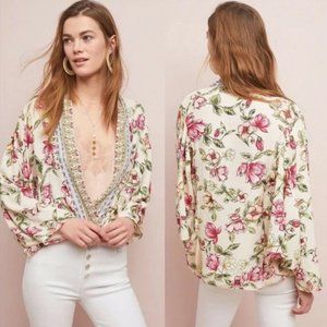 Anthropologie Floral Cardigan - Cream and Pink